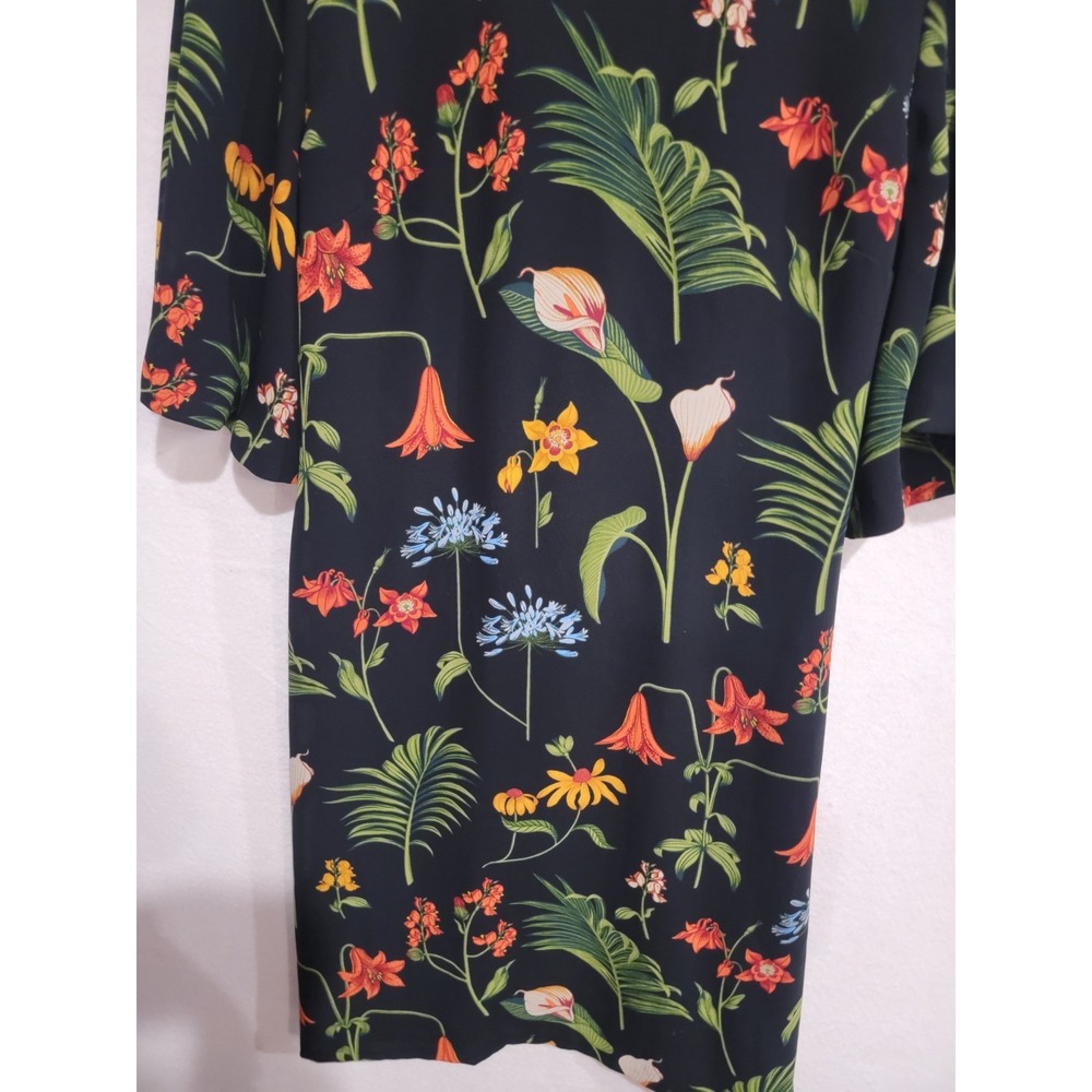 Ann Taylor Botanical Floral Print Back Tie Flutter Sleeve Black Midi Dress‎ 14 - Picture 3 of 11